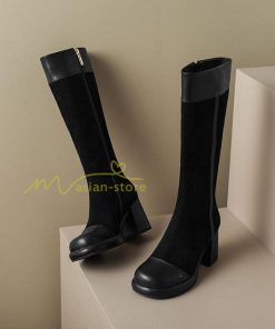 ロングブーツ | レディース ブーツ 秋冬 シューズ 靴 太ヒール チャンキーヒール 合皮ブーツ PUブーツ ロング靴 コスプレ COS くつ 大人 サイドファスナー