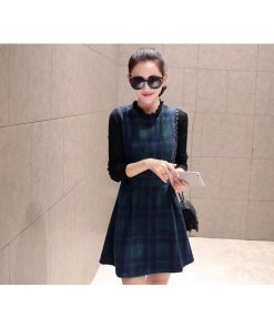 ニットワンピース | 即日秋冬 切り替え チェック柄 ドッキングワンピース ニット セーター 長袖 Aライン 20代30代 クルーネック 大人 可愛い 膝上丈