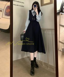 マキシ | ロングワンピース 秋物 レディース ミモレ丈 Aラインワンピース 切り替え フェイク レイヤード風 お呼ばれワンピース 30代40代 着やせ シャツカラー 重ね着風