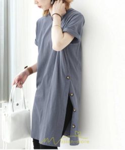 tシャツ・カットソー | Tシャツ レディース 半袖 ロングt 綿 ワンピース 無地 ラウンドネック トップス 麻 夏 ゆったり リラックス サイドスリット 20代30代 ロング丈 40代50代 可愛い