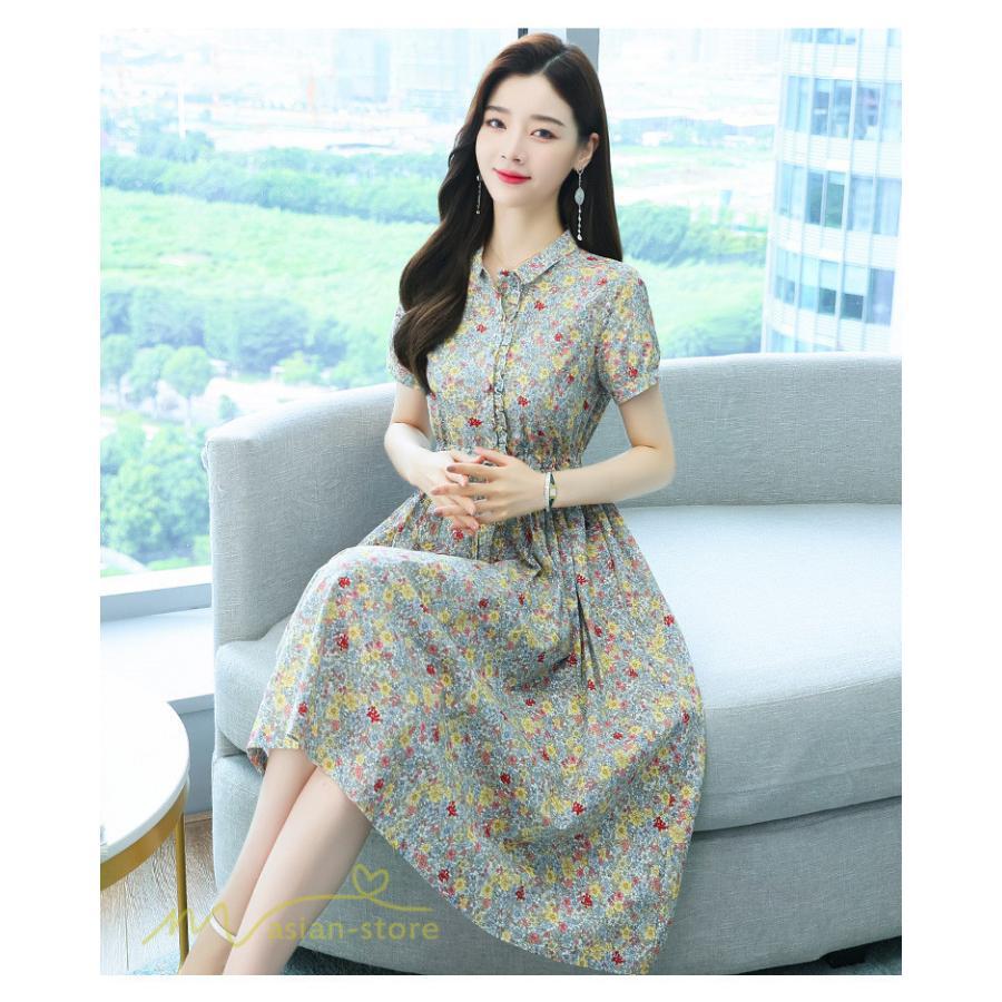 ミディアム | ワンピース レディース 花柄 サマーワンピース 半袖 シャツワンピース 夏 30代 40代 きれいめ プリント おしゃれ 膝丈 ミディアムワンピース 大きいサイズ