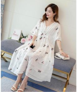 マタニティ | マタニティ綿麻フレアワンピース ゆったり花柄ワンピ 2点セット キャミソール＋ワンピース ロングリゾートワンピ 産後も着られるデザイン 柔らか 産前産後