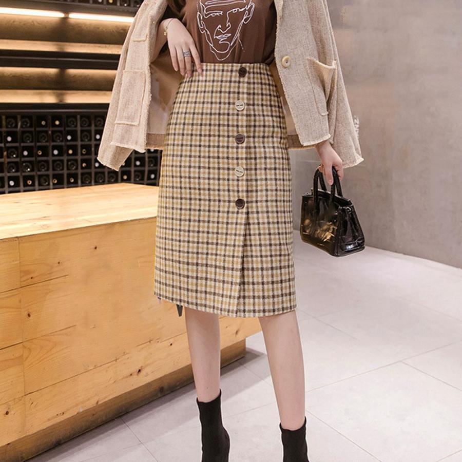 ひざ丈スカート | ハイウエスト ペンシルスカート 膝丈 チェック柄 スカート 秋冬 ミディアム丈 レディース タイトスカート