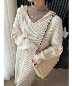 ニットワンピース | ワンピース 春 春服 レディース 長袖 ゆったり 秋 冬 ロング丈 可愛い おしゃれ 韓国風 着痩せ お出かけ 暖か 体型カバー 韓国ファッション