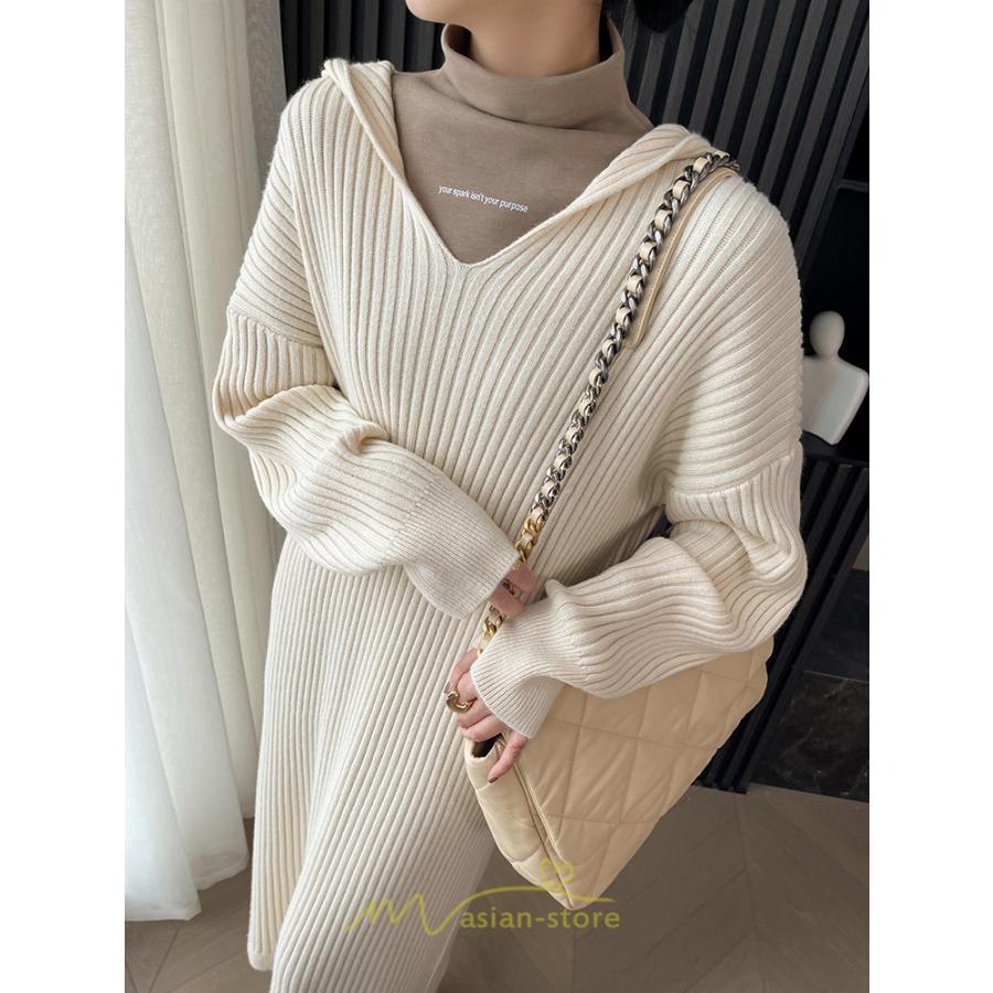 ニットワンピース | ワンピース 春 春服 レディース 長袖 ゆったり 秋 冬 ロング丈 可愛い おしゃれ 韓国風 着痩せ お出かけ 暖か 体型カバー 韓国ファッション