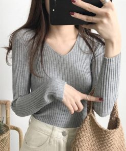 ニット・セーター | Vネック リブニット きれいめ ニット タイト シンプル おしゃれ レディース トップス 長袖