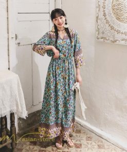 マキシ | ワンピース レディース 総柄 きれいめ ロングワンピース 可愛い カジュアル 春 夏 秋 40代 7分袖 上品 きれいめ 民族風 旅行着 おしゃれ プルオーバー