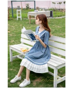 マキシ | ワンピース レディース 春夏 半袖 ハーフスリーブ ワンピース セーラーカラー ロング丈 マキシ丈 フレア お出かけ ビッグ裾幅 ゆったり ワンピース かわいい