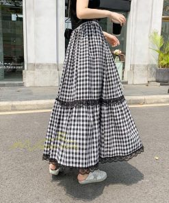 スカート | 2022年春新作 レディース ディース ボトムス チェックロング丈 ウエストゴム チェック柄 春 20代30代40代 通勤通学 カジュアル レトロ風 夏