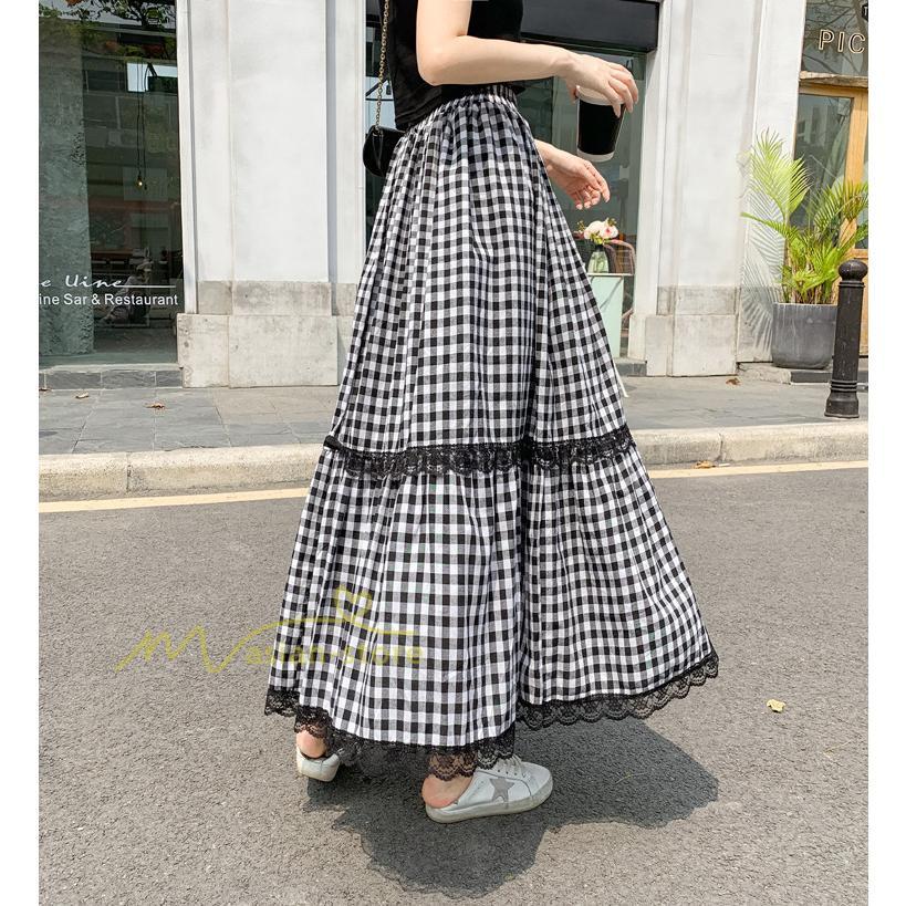 スカート | 2022年春新作 レディース ディース ボトムス チェックロング丈 ウエストゴム チェック柄 春 20代30代40代 通勤通学 カジュアル レトロ風 夏