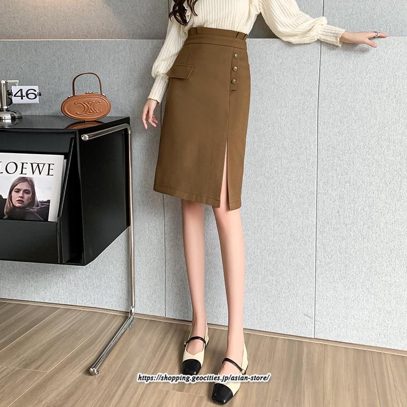 スカート | 膝丈 ひざ丈 秋冬新作 ミモレ丈 カジュアル Aライン スリット 優雅 上品 キレイめ 着痩せ 2022新作 通勤 40代 20代 通学 30代 大人フェミニン 50代