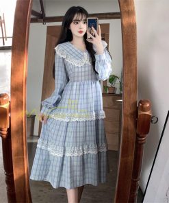 マキシ | チェック柄ワンピース 秋 レディース Aラインワンピース 長袖ワンピ キャザー 切り替え レース かわいい 大人 お呼ばれ 腰美ライン 通学通勤 30代 着痩せ