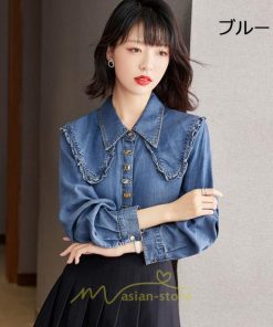 シャツ・ブラウス | デニムシャツ シャツ トップス レディース ブラウス 着痩せ デニム カジュアル エレガント 通勤 通学 オシャレ キレイめ 秋 上品 2022 可愛い 冬 ナチュラル