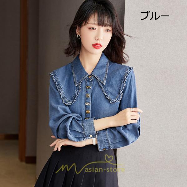 シャツ・ブラウス | デニムシャツ シャツ トップス レディース ブラウス 着痩せ デニム カジュアル エレガント 通勤 通学 オシャレ キレイめ 秋 上品 2022 可愛い 冬 ナチュラル