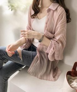 カーディガン | シフォンシャツブラウス 長袖 透け感 冷房対策 日焼け防止 無地 羽織り 体型カバー 大人 通学通勤 夏秋 トレンド フェミニン