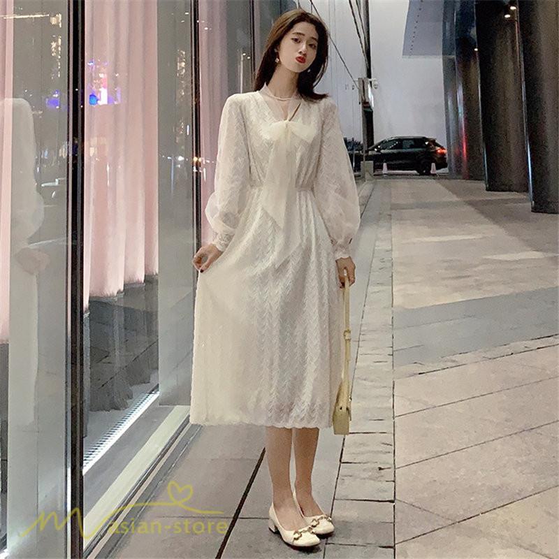 ミディアム | ワンピース レディース Aラインワンピース 着痩せ 上品 長袖ワンピース 春 秋 新作 スプリングワンピース 韓国風 20代 40代 お出かけ ゆったり 通学 30代 通勤