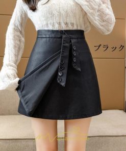 スカート | ミニレディース Aライン タイト フェイクレザー リボン ショート丈 カジュアル お出かけ 通勤 韓国風 2022秋冬 オシャレ 新作 着回し