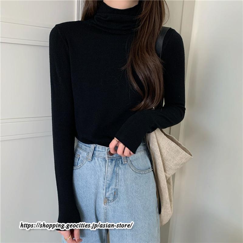 ニット・セーター | カットソー ニット レディース ハイネック 長袖 秋冬 春 トップス スリム ストレッチ インナー 無地 プルオーバー 通学通勤 長袖ニット 着痩せ 長袖カットソー