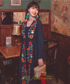マキシ | エスニック刺繍ワンピース ロングワンピース 夏 秋 長袖 大人可愛い ゆったり リゾート 民族風 刺繍 着痩せ 20代30代40代 大人 Aライン エレガント 体型カバー