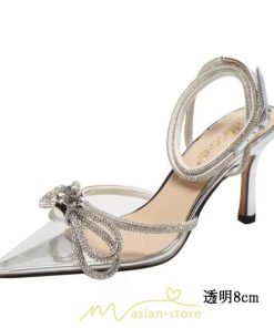 パンプス | ハイヒール パーティー ストラップ サンダル 蝶結び 人工水晶 きらきら 6cm8cmヒール 結婚式 ヒール 長時間 夏 華奢魅せ 美脚 靴 疲れない