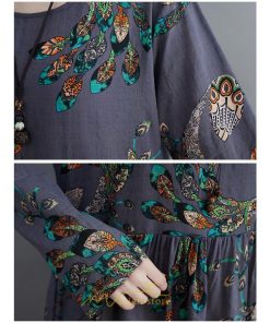 マキシ | ワンピース レディース 長袖 ロング カジュアル 花柄プリント 大きいサイズ  ぽっちゃり 着痩せ 上品 新作 丸首 秋 Aライン 夏 20代30代40代50代 レトロ風