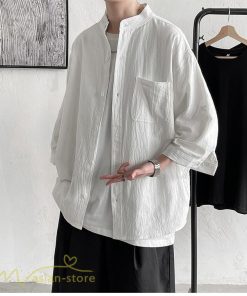 シャツ | メンズ 夏コーデ 2021新作 ライトアウター 5分袖 7分袖 スタンドカラー 麻綿 無地 カッコイイ お出かけ カジュアルトップス 薄手 夏着 アウトドア