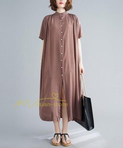 マキシ | ワンピース レディース 春夏 半袖ワンピース 40代 キレイめ ロングワンピース 無地 Aラインワンピース オシャレ カーディガン 韓国風 シャツワンピース ゆったり