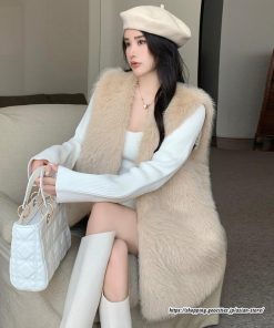 ベスト | ファーレディース 秋冬 ミドル丈 アウター ジレ 羽織り 前開き カーディガン フェイクファー コーデ ノーカラー 送料無料 秋物 冬服 袖なし