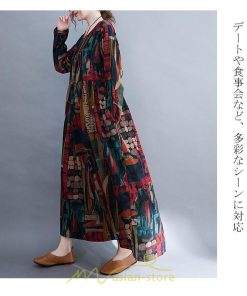 マキシ | ワンピース ワンピ コットン 長袖 レディース 丸首 ワンピ 通勤 OL シンプル かわいい 夏 秋 秋服 大きいサイズ 40代 ぽっちゃり 30代 20代 着痩せ おしゃれ