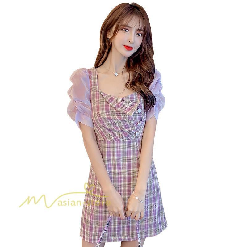 ミディアム | 半袖ワンピース 夏服 レディース 膝上丈 Aライン セクシー 可愛い スリム ワンピース おしゃれ パープル