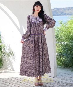 マキシ | ワンピース 長袖 春夏秋 レディース きれいめ ロング丈 カシュクール リゾート 花柄 体型カバー 着痩せ ゆったり エスニック レトロ 海 ビーチ リゾート 旅行