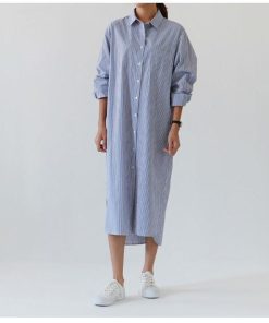 シャツ・ブラウス | 秋服　レディース　秋　ファッション　ロングシャツ ワンピース シャツワンピース ロングワンピース 長袖 20代30代 ゆったり ストライプ 体型カバー