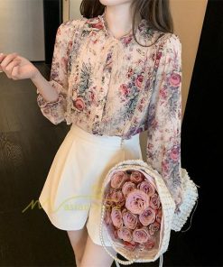 シャツ・ブラウス | ブラウス レディース きれいめ 40代 春夏秋新作 オシャレシフォンブラウス 花柄シャツ 長袖トップス 大人 通勤OL リボン付き シャツ30代 ゆったり 50代 上品