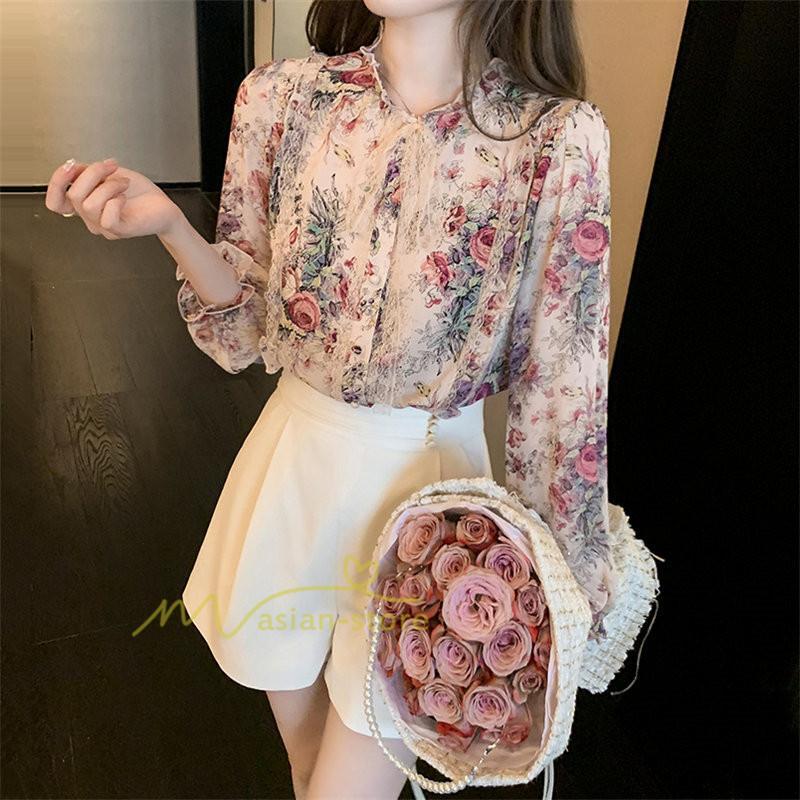 シャツ・ブラウス | ブラウス レディース きれいめ 40代 春夏秋新作 オシャレシフォンブラウス 花柄シャツ 長袖トップス 大人 通勤OL リボン付き シャツ30代 ゆったり 50代 上品