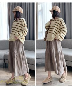 スカート | マタニティレディース 着痩せ リブニット 無地 マタニティウェア ウエスト調整 産前 産後 妊婦着 ハイウエスト 妊婦服 カジュアル Aライン