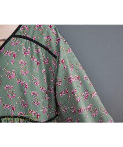 マキシ | ワンピース レディース Vネック 7分袖 秋 ロングワンピース フリーサイズ 花柄 40代 50代 大人 レトロ風 ゆるワンピース カジュアル 秋コーデ 30代 大人 20代