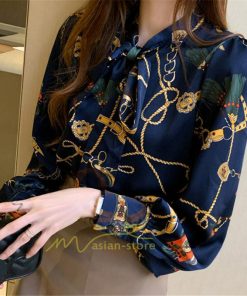 シャツ・ブラウス | ブラウス レディース 長袖ブラウス 秋服 オフィスブラウス リボンネック オシャレブラウス プリントトップス 韓国風 上品 大人 ゆったりシャツ40代 通勤OL 夏物