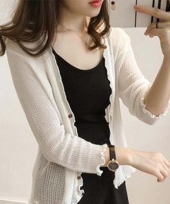 透かし編みトップス | 羽織 カーディガン 薄手 長袖 サマーニット冷房対策 ニットカーディガン Vネック レディース