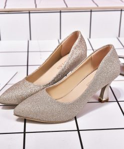 パンプス | キラキラポインテッドトゥ ピンヒール 異素材 スリップオン 紐なし ストラップなし 滑り止めソール 30代 黒 靴 レディース シューズ