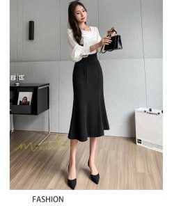 スカート | フィッシュテールレディース 無地 フレア きれいめ 仕事 カジュアル おしゃれ ひざ下丈 ビジネス 大きいサイズ 秋冬コーデ ファスナー OL