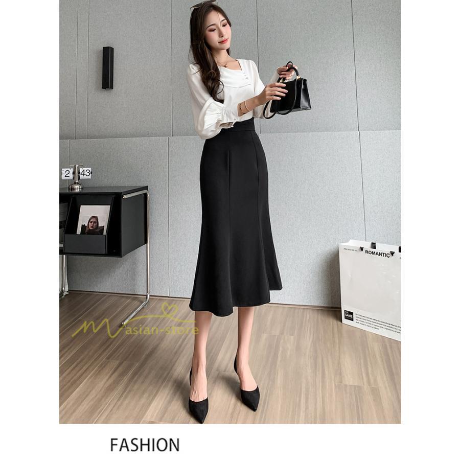スカート | フィッシュテールレディース 無地 フレア きれいめ 仕事 カジュアル おしゃれ ひざ下丈 ビジネス 大きいサイズ 秋冬コーデ ファスナー OL
