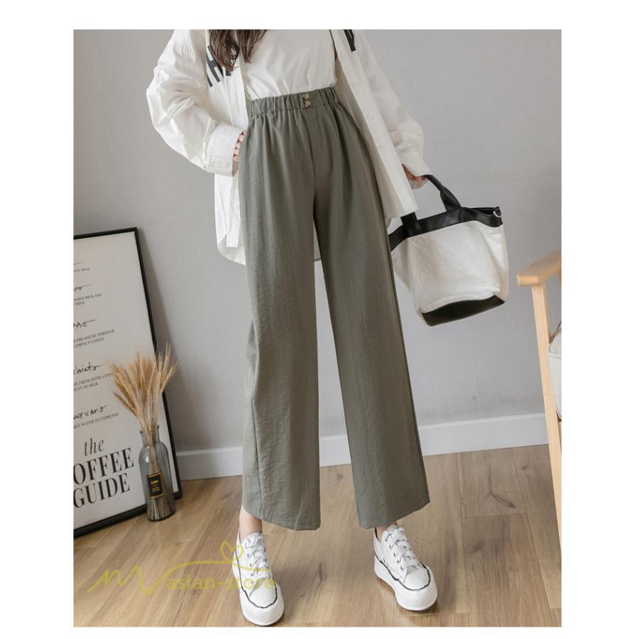 ワイドパンツ | ガウチョパンツ ゆったり ロングパンツ ハイウエストパンツ ウエストゴム カジュアルパンツ 無地 体型カバー レディース おしゃれ 通勤通学