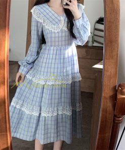 マキシ | チェック柄ワンピース 秋 レディース Aラインワンピース 長袖ワンピ キャザー 切り替え レース かわいい 大人 お呼ばれ 腰美ライン 通学通勤 30代 着痩せ