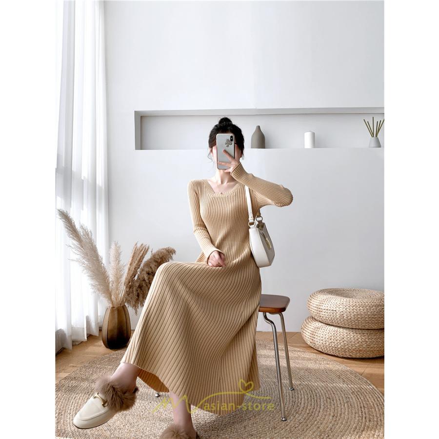 ニットワンピース | ワンピース 秋 秋服 レディース ニット ロングワンピース ロング 長袖 冬 冬服 Aライン 着痩せ 大人上品 お出かけ デート エレガント 送料無料 20代30代40代