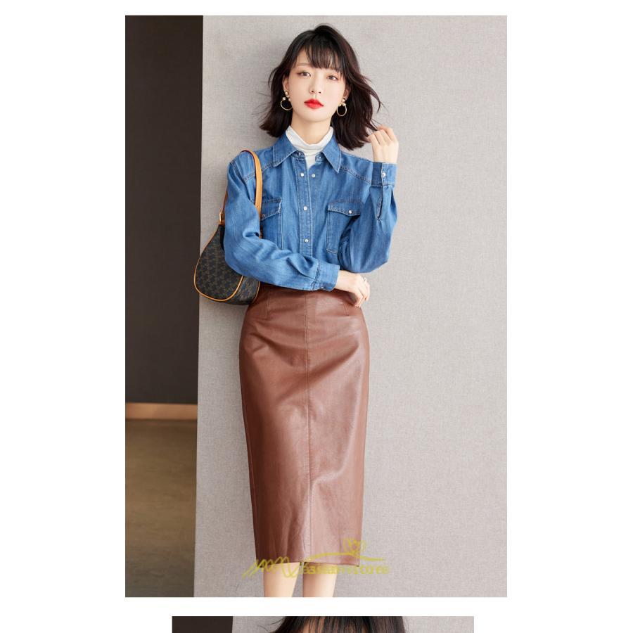 シャツ・ブラウス | デニムシャツ シャツ トップス レディース ブラウス デニム カジュアル レトロ風 通勤 通学 オシャレ キレイめ 上品 可愛い 秋服 ナチュラル 2022