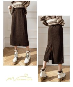 スカート | Aライン秋冬コーデ ウエストゴム カジュアル 20代 30代 着痩せ 秋 冬 ひざ下丈 パイル地 OL 40代 ポケット ビジネス 50代 裾口スリット