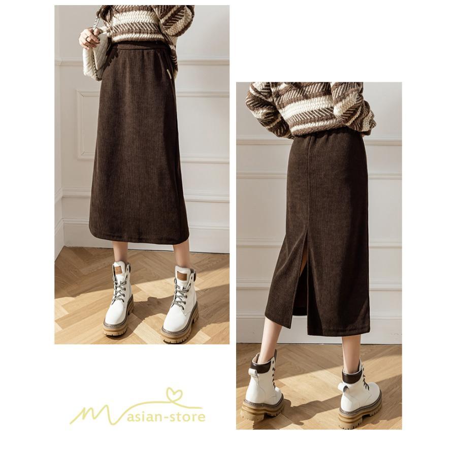 スカート | Aライン秋冬コーデ ウエストゴム カジュアル 20代 30代 着痩せ 秋 冬 ひざ下丈 パイル地 OL 40代 ポケット ビジネス 50代 裾口スリット