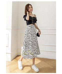 スカート | ミモレ丈 柄 ロング 秋 フレアウエストゴム ヒョウ柄 マキシ 白 黒 カジュアル 通勤通学 ロング20代30代40代 お出かけ