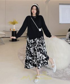 マキシ | ドッキングワンピース 秋 レディース 長袖ワンピース ロングワンピース 切り替えワンピース フェイク レイヤード風 Aラインワンピース お呼ばれワンピース