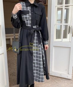 マキシ | シャツワンピース 秋物 レディース ロングワンピース ドッキングワンピース 切替 チェック柄 Aラインワンピース レイヤード風 フェイク お呼ばれ 30代40代50代